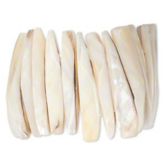 Picture of Bracelet, stretch, mother-of-pearl shell (natural), 43x7mm-46x11mm double-drilled stick, 8 inches x1