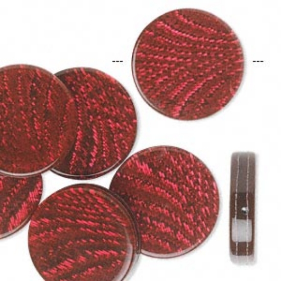 Picture of Resin Bead 18mm flat round Metallic Red x2