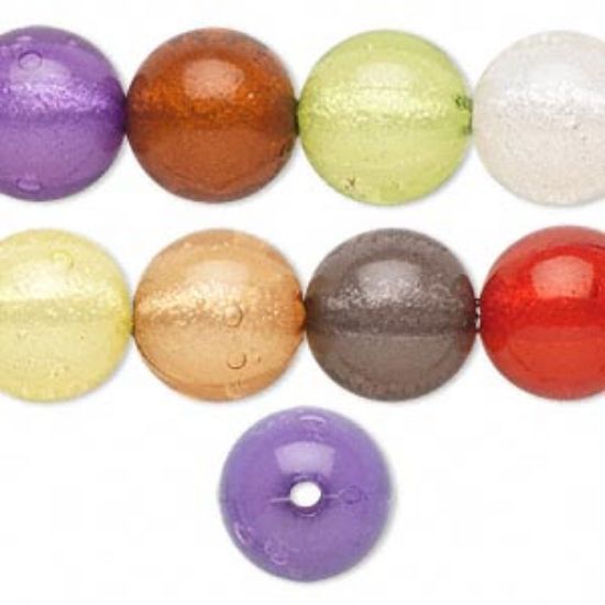 Picture of Bead, acrylic, assorted colors with silver-colored foil, 14mm round x28