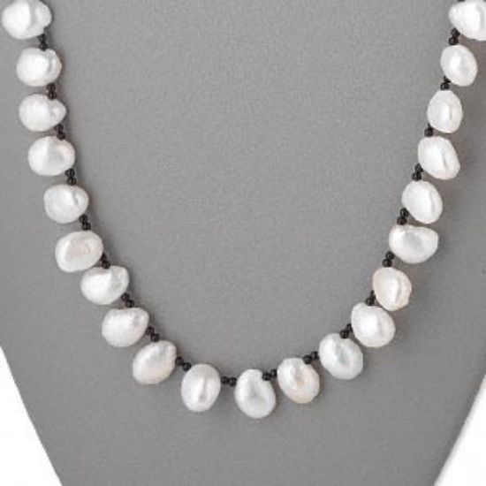 Picture of Necklace Freshwater Pearl 10-11mm top-drilled potato and Black Onyx x1