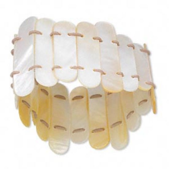 Picture of Bracelet, mother-of-pearl shell (natural), 35x10mm-55x12mm stick, stretch. Sold individually.