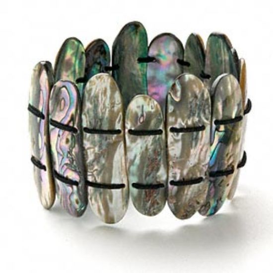 Picture of Bracelet, stretch, abalone (natural) shell, 38x12mm stick ovals. Sold individually.