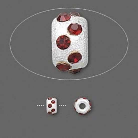 Picture of Bead, sterling silver and glass rhinestone, garnet red, 5mm satin rondelle. Sold individually.