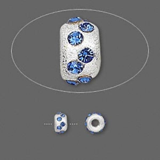 Picture of Bead, sterling silver and glass rhinestone, blue, 5mm satin rondelle. Sold individually.