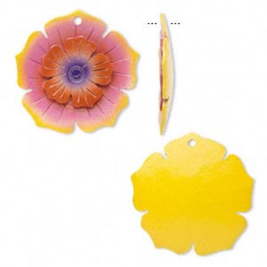 Picture of Focal Coconut shell Flower 50mm pink orange yellow red x1
