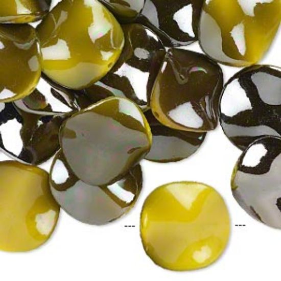 Picture of Shimmer Bead 24mm wavy flat round Metallic Yellow x2