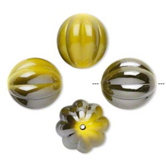 Picture of Shimmer Bead 30mm fluted round Metallic Yellow x1
