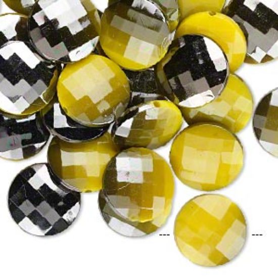 Picture of Shimmer Bead 20mm faceted puffed flat round Metallic Yellow x4
