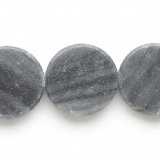 Picture of black and grey marble (natural) 20mm flat round Mohs hardness 3. x40cm
