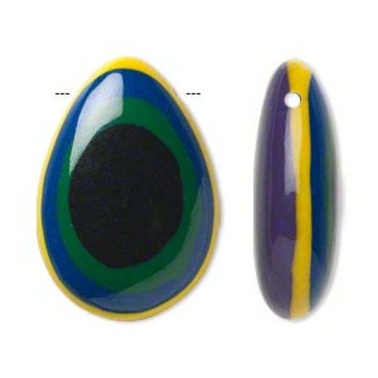 Picture of Resin Teardrop 35x25mm top-drilled striped x1