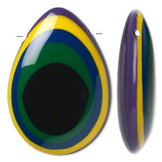 Picture of Resin Teardrop 43x30mm top-drilled striped x1