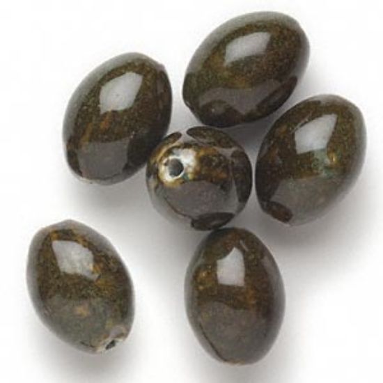 Picture of Bead, porcelain, olive green, 31x23mm-32x24mm oval x6