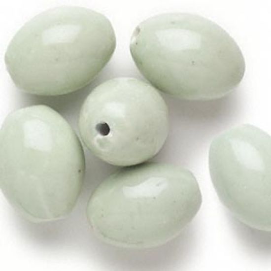 Picture of Bead, porcelain, sage green, 31x22mm-32x23mm oval x6