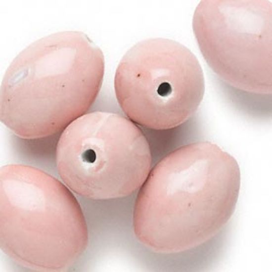 Picture of Bead, porcelain, pink, 31x23mm-33x24mm oval x2
