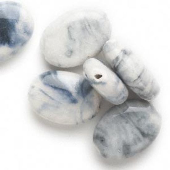 Picture of Bead, porcelain and ceramic, marbled blue-grey, 30x22mm-31x23mm puffed oval x6
