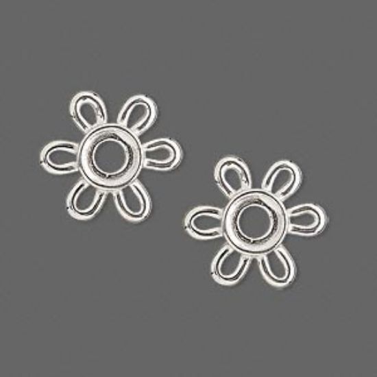 Picture of Bezel cup component, sterling silver, 15mm flower for 6mm round cabochon. Sold per pkg of 2.