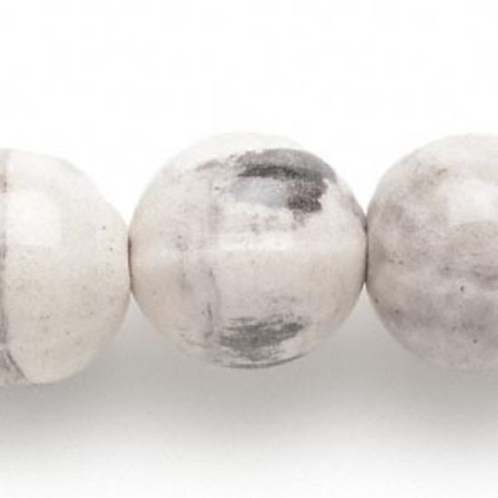 Picture of Bead, porcelain and ceramic, marbled white and black, 19-21mm round x38cm