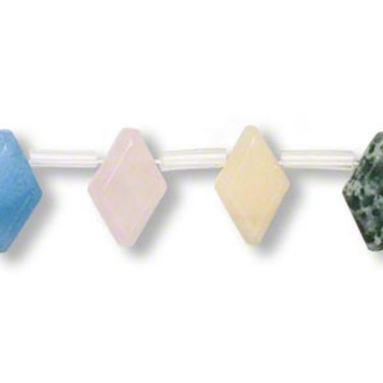 Picture of multi-stone (natural/dyed/manmade) 15x10mm faceted diamond, top-drilled. x40cm
