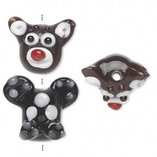 Picture of Lampwork Glass Bead Bear Head 18x15mm and Body 18x16mm Black and White x1 set