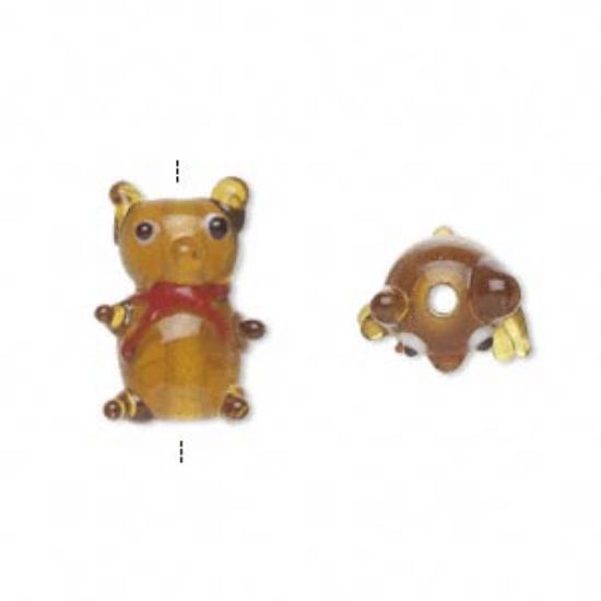 Picture of Lampwork Glass Bead Bear w/ Ribbon 17x12mm Brown x1