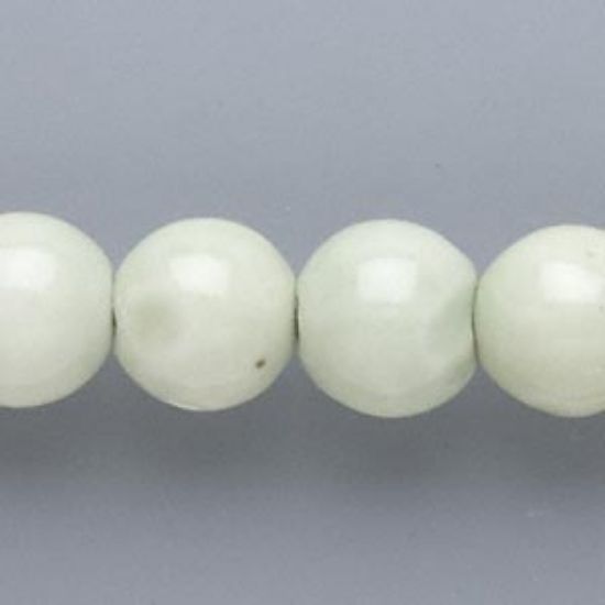 Picture of Bead, porcelain, light green, 13-14mm round. Sold per 16-inch strand.