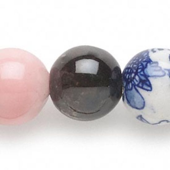 Picture of Bead, porcelain and ceramic, mixed colors, 17-21mm round. Sold per 15-inch strand.