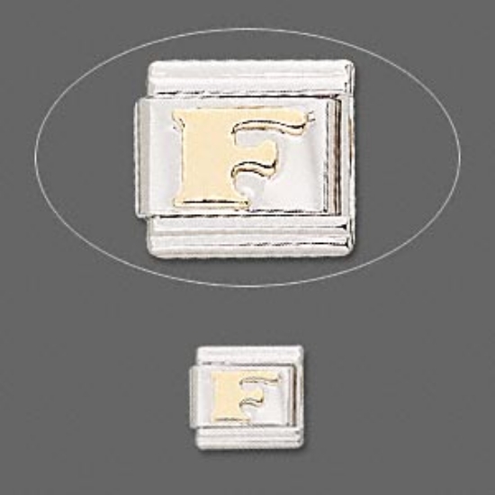 Picture of Stainless Steel Link Italian-style charm letter "F" 24kt Gold Plated  x1