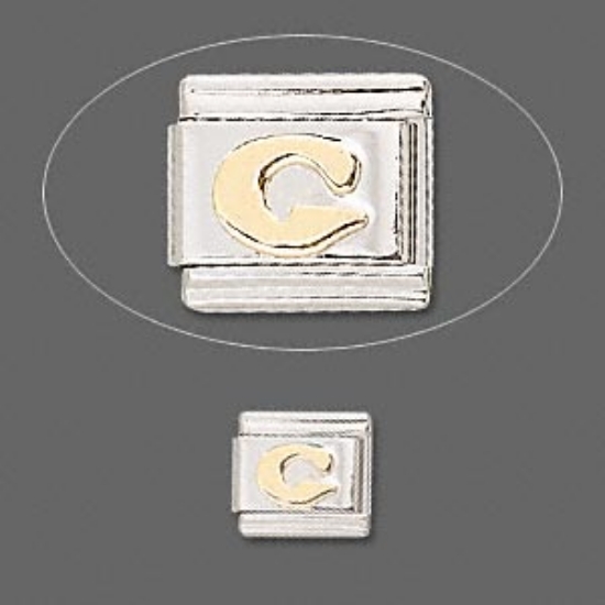 Picture of Stainless Steel Link Italian-style charm letter "G" 24kt Gold Plated  x1