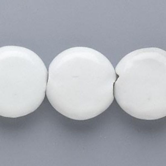 Picture of Porcelain Bead 18mm puffed flat round White x38cm