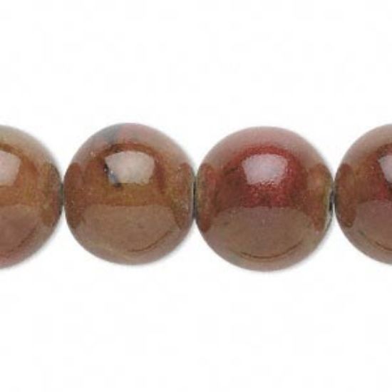 Picture of Bead, ceramic, red and yellow, 14mm round x38cm