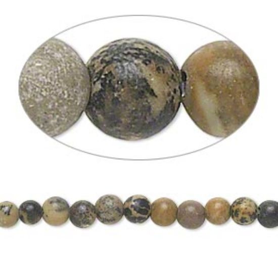 Picture of Landscape stone bead 4mm round Black Beige x20