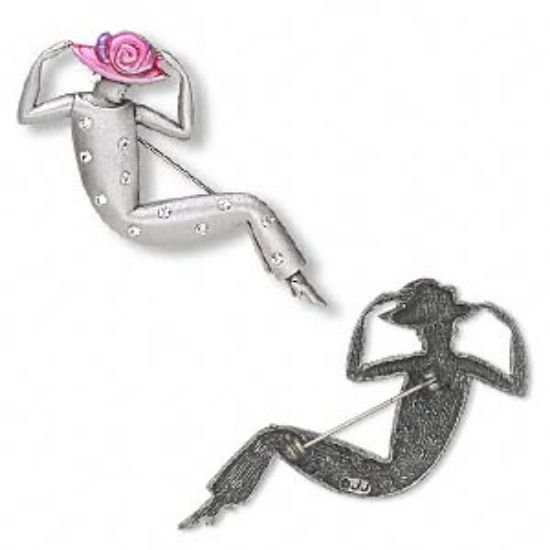 Picture of Brooch /Hair Clip Sitting Lady 75mm w/ Swarovski Crystals Pink and Purple x1