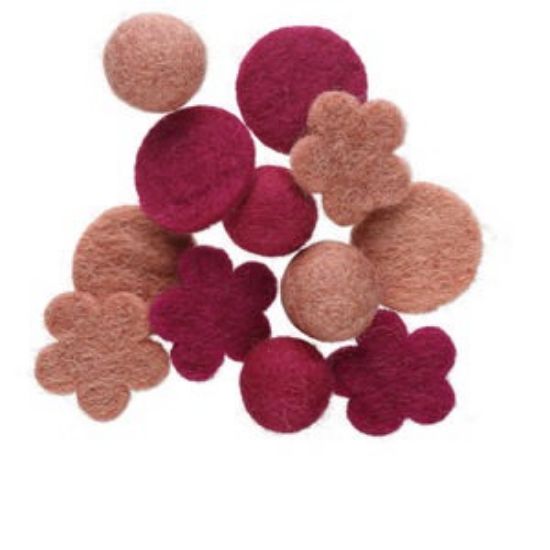 Picture of Component Felt  mixed shapes Fuchsia and Pink x12