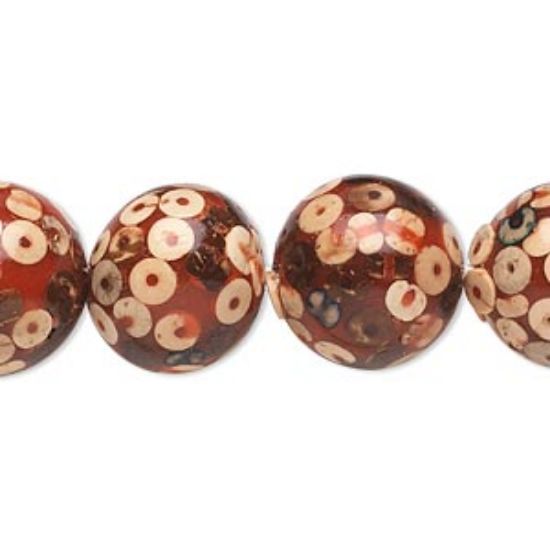 Picture of Coco Wood Bead Round 15mm Opaque red and Natural colors x6