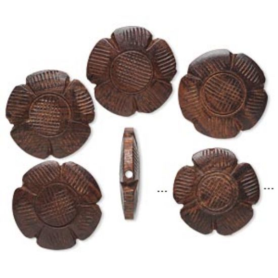 Picture of Rosewood  carved flower 28mm Natural x1