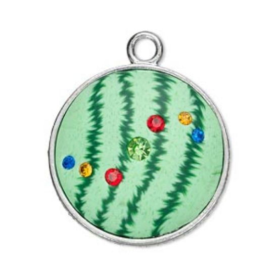 Picture of Focal, polymer clay and pewter (tin-based alloy), green, 28mm round with Czech rhinestone accents x1