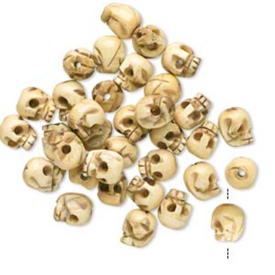 Picture of Bone (dyed) Bead Skull 14x12mm Antiqued White x1