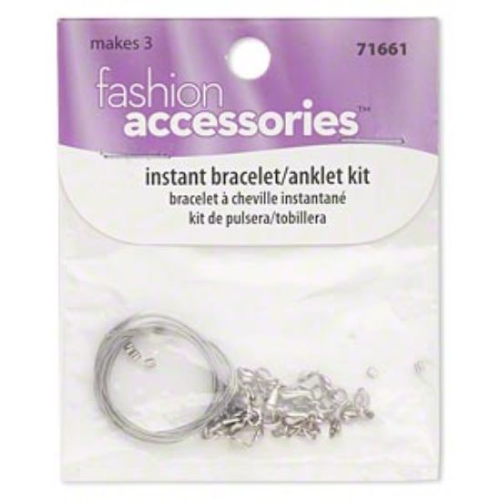 Picture of Finding fashion accessories™ silver-finished brass (3) 12-inch wire with lobster claw clasp (3) 1-inch extender chain with 5x4mm bottom clamp-on bead tip and (6) 2x2mm crimp tube. Sold per assorted pkg.