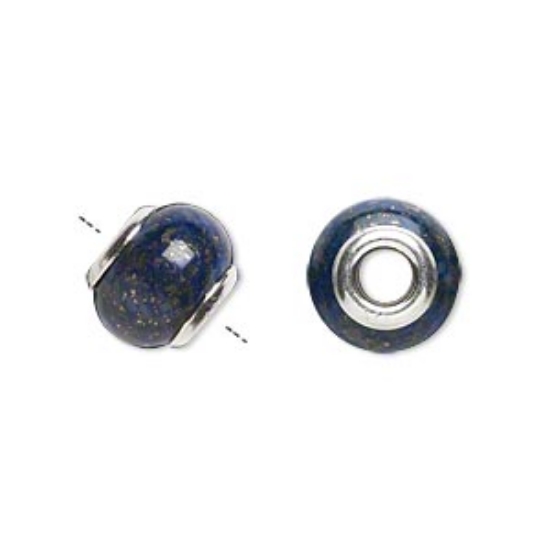 Picture of Lapis lazuli (natural) and 925 Silver grommets 11x8mm-13x9mm rondelle with 4mm hole x1