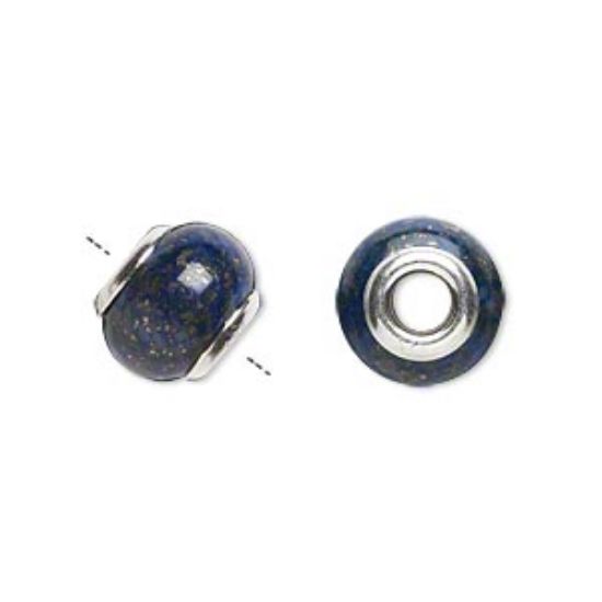 Picture of Lapis lazuli (natural) and sterling silver grommets, 11x8mm-13x9mm rondelle with 4mm hole x1