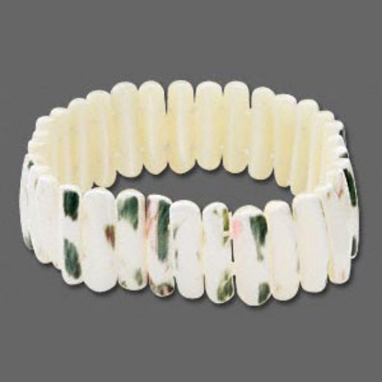 Picture of Bracelet, stretch, mother-of-pearl shell (bleached), 3 color, 18x6mm double-drilled rectangles, 7-inches. Sold individually.