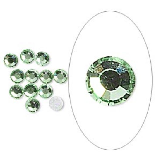 Picture of Flat back, glass, green, silver-colored foil back, 3.9-4.0mm faceted round, SS16. Sold per pkg of 12.