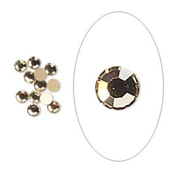 Picture of Flat back, glass, olive, gold-colored foil back, 3.1-3.2mm faceted round, SS12. Sold per pkg of 12.