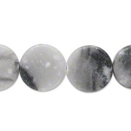 Picture of black and grey marble (natural) 15-17mm flat round x40cm