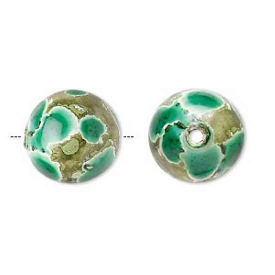 Picture of Hambabalud wood Bead 15mm round Teal and Green x1