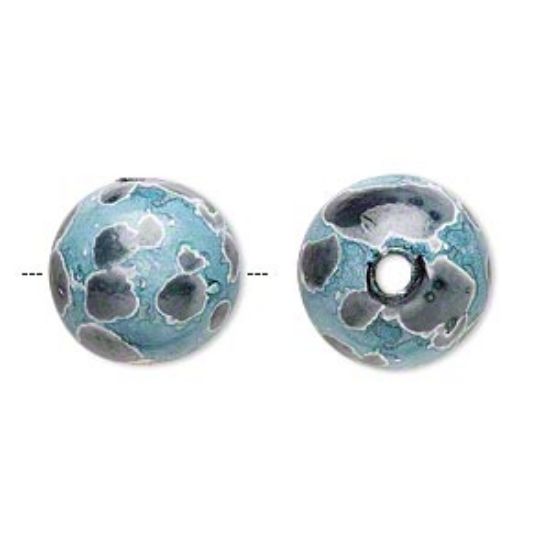 Picture of Hambabalud wood Bead 15mm round Aqua and Grey x1