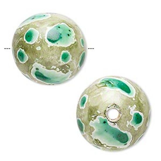 Picture of Hambabalud Wood Bead Round 20mm Teal and Green x1