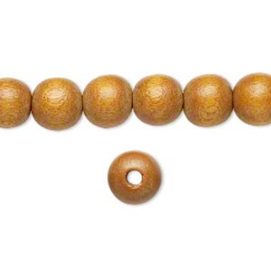 Picture of Bead, wood (dyed / waxed), light brown, 8mm round x50