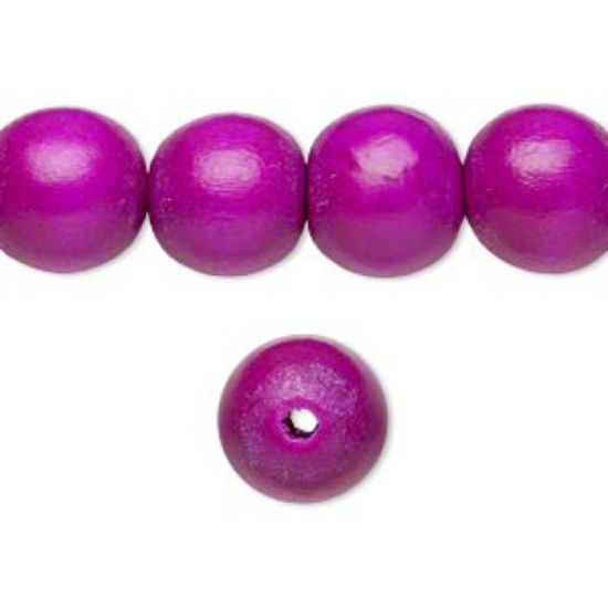 Picture of Wood Bead Dark Purple 12mm round x34