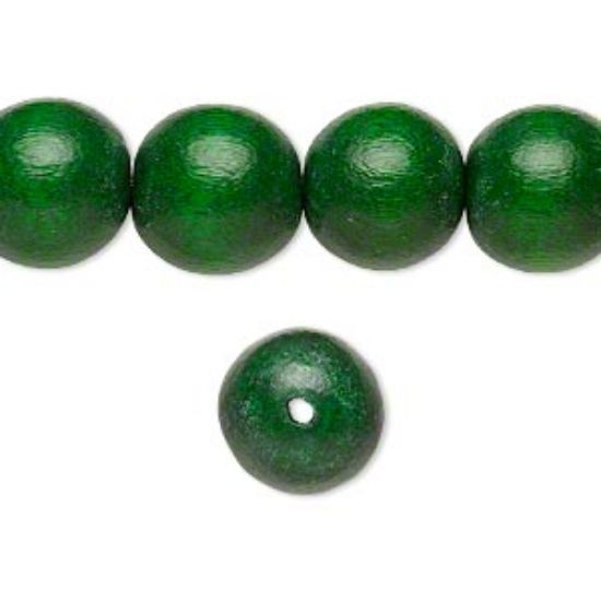 Picture of Wood Bead Dark Green 12mm round x34